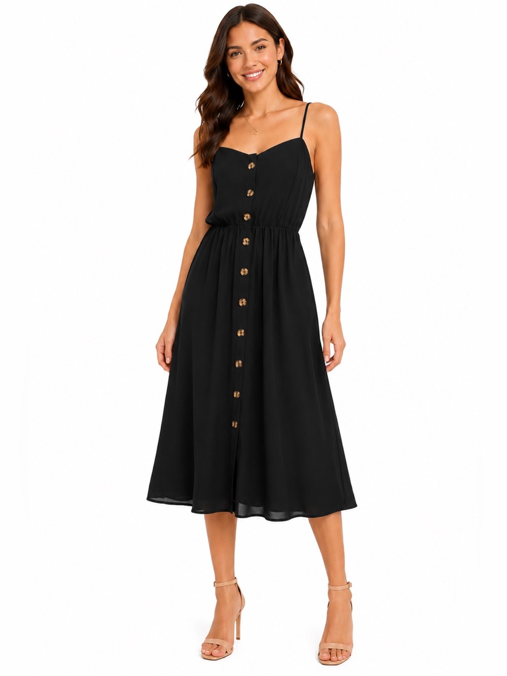 NWT Express Button Front Midi  minimalist Dress Spaghetti Strap‎ Sundress SZ Med